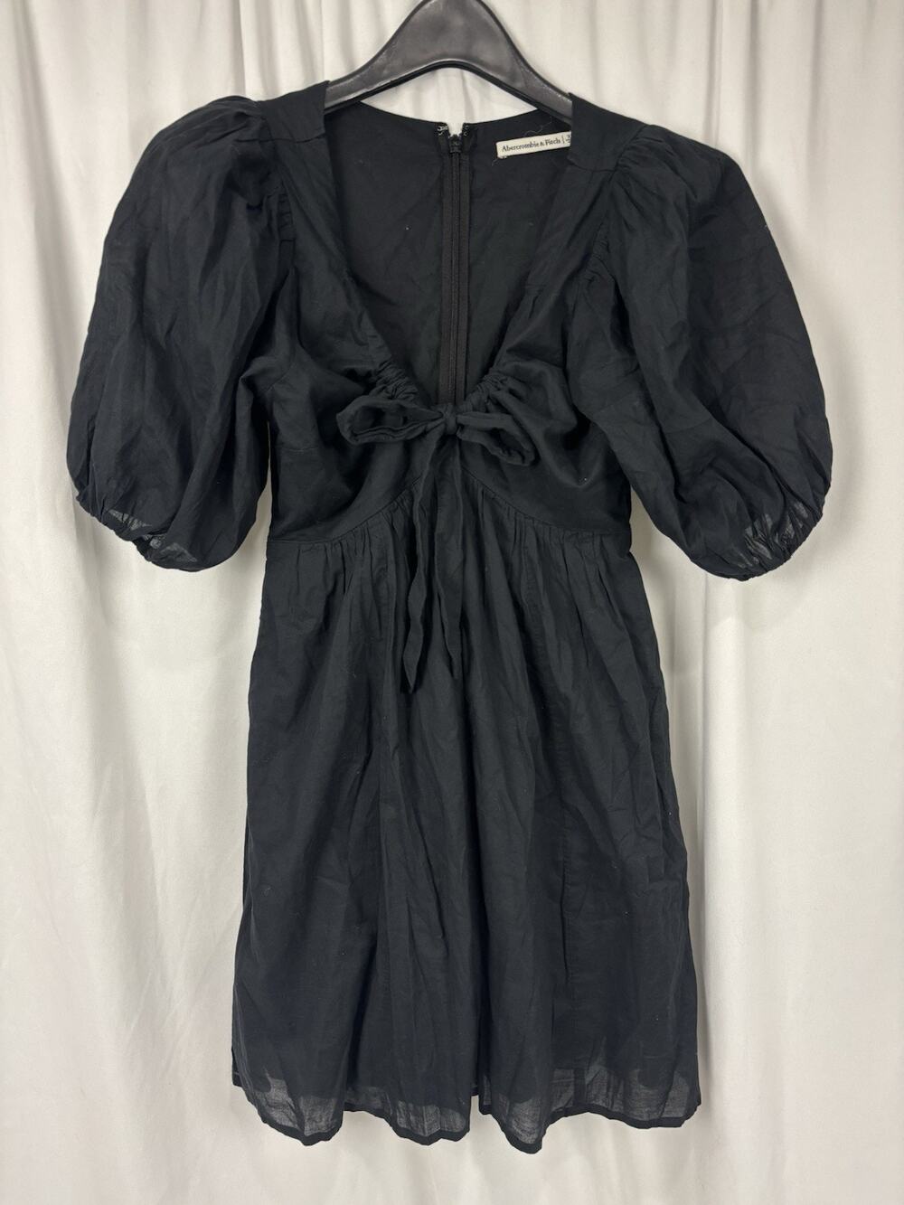 Abercrombie & Fitch Plunge Tie Neck Puff Sleeve Mini Dress Sz XS Whimsigoth